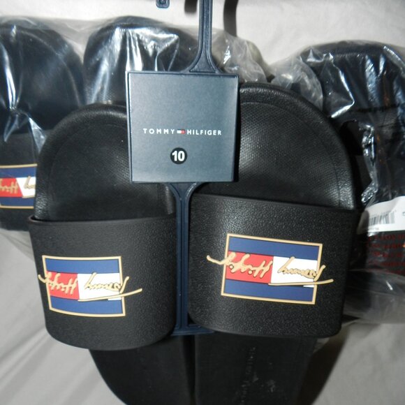 Tommy Hilfiger Signature Collection Flag Pool Slide Sandals Black MENS NWT! - Picture 4 of 11